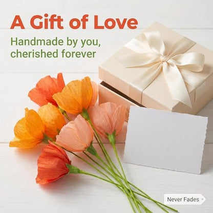 Mybbshower Orange Crepe Paper Poppy Flower DIY Making Kit Home Decoration Table Decor Pack of 24 pcs - Image 4