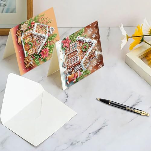 Diamond Painting Christmas Cards Kit for Adults - 6 Pack DIY Gingerbread House Greeting Cards with Envelopes - 5D Diamond Art Holiday Cards Set - Handmade Merry Christmas Thank You Cards Craft Gift - Image 4