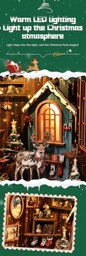 DIY Mini Book Nook Kit, Snow Realm Wei Pavilion 3D Wooden Puzzle with LED Lights, Christmas Themed Bookshelf Decor, 161 Pcs Adult Craft Model for Home & Gift - Image 6