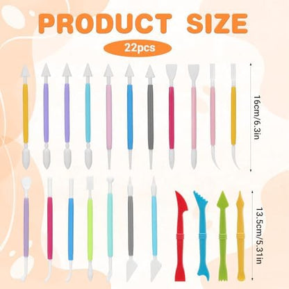22 Pcs Clays Tools Sculpting Air Dry Clay Tools, Double-Ended Tool Kit Plastic Clay Tool for Adult Set for DIY Pottery Shaping Dotting Modeling Molding Polymer Clays Craft Supplies Accessories - Image 2