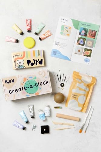 Pott'd Create-a-Clock Kit for Adults Beginners - Make Your own DIY Wall & Desk Clock with Air-Dry Clay, Tools, Acrylic Paints, and Batteries Included - Image 2