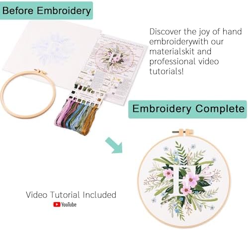 Harimau Letter F Pattern Embroidery Kit for Adult Beginners, Complete Starter Pack with 1 Hoop, Needles, Instruction Guide & Embroidery Stitch Video Tutorials - Image 3