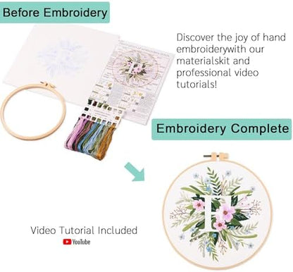 Harimau Letter F Pattern Embroidery Kit for Adult Beginners, Complete Starter Pack with 1 Hoop, Needles, Instruction Guide & Embroidery Stitch Video Tutorials - Image 3