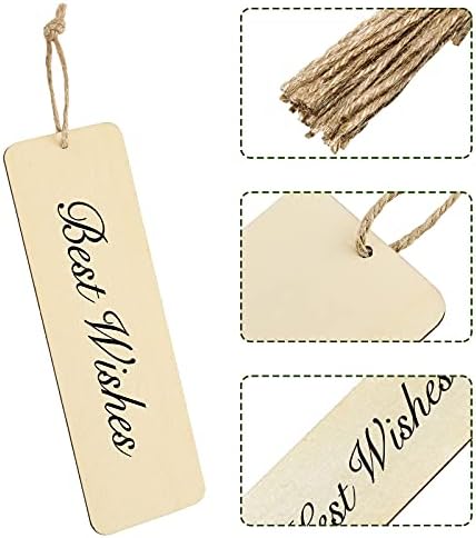 Zonon 100 Pieces Large Size Wood Blank Bookmarks DIY Wooden Craft Unfinished Hanging Tags Rectangle Blank Bookmark Ornaments with Holes and Ropes for Wedding Graduation Party Decor - Image 2