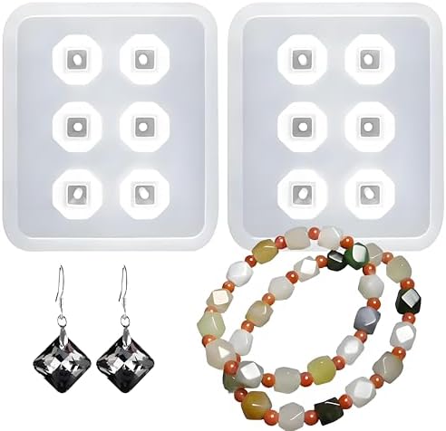Resin Crystal Silicone Molds with Hole, 2 Pack, 6-Cavity Diamond Shape Resin Casting Molds for Earrings Pendants Bracelets and Necklaces by MUYULIN