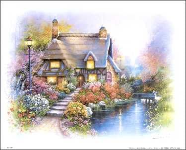 DSC Cottage on Pond I Paper Tole 3D Decoupage Craft Kit Size 8x10 inches K8-1047 (The Additional Pictures Show This Craft Kit Assembled and Framed in a Shadow Box Frame) by DSC