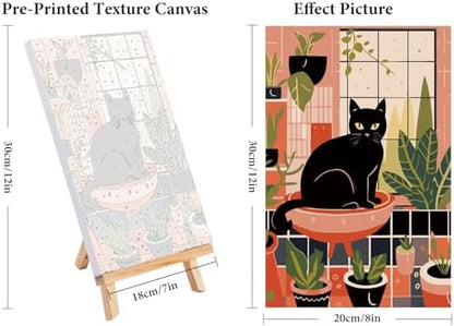 4 Pack Framed Paint by Numbers Kit for Adults Black Cat with Wooden Easel - Image 3