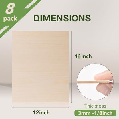 Rowood 8 Pack Maple Plywood 1/8,12x16x1/8inch,3mm Wood Sheets Thin Unfinished Maple Plywood for Laser Cutting and Engraving,DIY Adult Craft Project Kits for Ornaments, Models Drawing,Wood Burning - Image 2