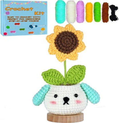 DIY Flower Crochet Kit for Beginners Animal Potted Plants Starter Knitting Kit Complete Learn to Crochet Pot for Adults Art Craft Supplies Gift with Step-by-Step Video Tutorials & Written Pattern by Unknown