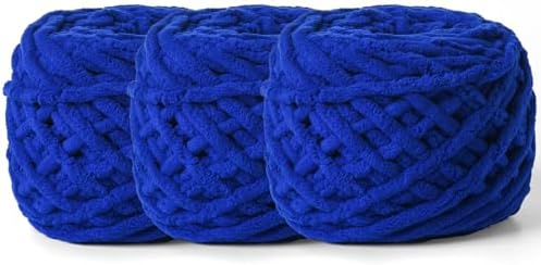 3 Pack Plush Chenille Chunky Yarn 100g (49.2yd) - Fluffy Velvet Yarn Crochet for Blanket Knitting and Crocheting - Baby Yarns for Crocheting Soft - Amigurumi Yarns (Sapphire Blue) by OMoiut