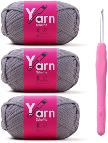 Beginner Yarn for Crocheting Cotton Crochet Yarn #4 Grayish by Sekafris