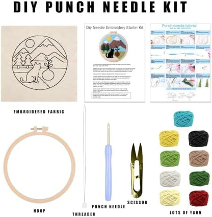 HYINUS DIY Punch Needle Kit for Beginners, All-in-One Embroidery Starter Set for Adults & Teens with Pre-Stamped Fabric, Soft Yarn & Adjustable 7.87IN Hoop for Wall Art & Home Decor Craft (Black Cat) - Image 3