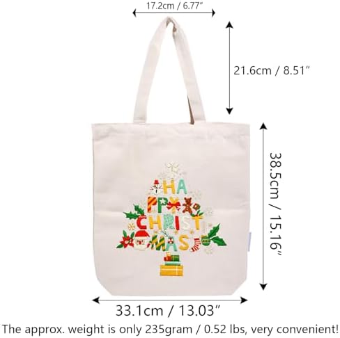 Canvas Tote Bag Embroidery Kit with Pattern for Beginners, Arts and DIY Embroidery Crafts Kits for Adults, Instructions, Thimble, Embroidery Hoops, Color Threads (Beige, CR002 Christmas Tree) - Image 6