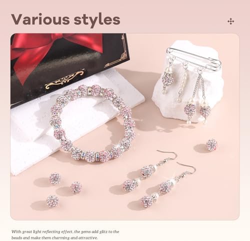 200pcs 10mm Rhinestone Beads for Jewelry Making, Pink White Shiny Round Disco Ball Beads Bulk, Sparkle Crystal Clay Christmas for Bracelet Baseball Necklace Earring Crafting and DIY - Image 2