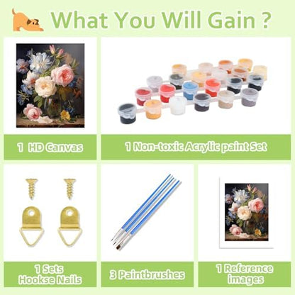 Reivworl Flowers Paint by Numbers Kit for Adults, Flowers Paint by Number for Adults, Adult Paint by Number Kits for Gifts and Home Wall Decor 16x20 Inch - Image 6