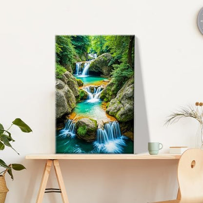 JOOZ Paint by Numbers Kit for Adults with Frame Waterfall 8x12 Inch - Image 2
