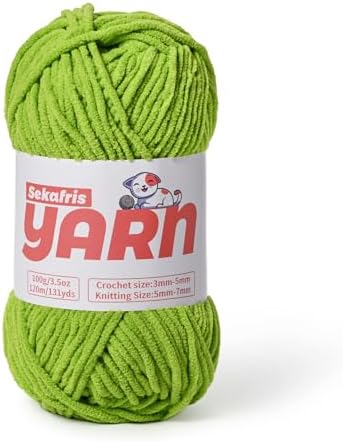 Plush Chunky Chenille Yarn for Crocheting, Soft Fluffy Velvet Yarn for Crocheting, Fuzzy Baby Blanket Knitting Yarns, 100g/131yds Bulky Amigurumi Yarns（Lime Green ） by Sekafris
