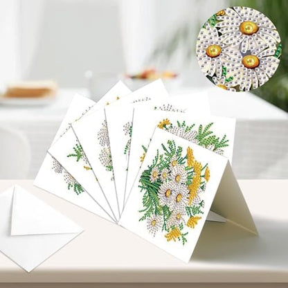 MVVMTOP 6pcs Diamond Art Painting Greeting Card, Bouquet DIY Daisy Diamond Art Greeting Card for Blessing and Wishe Special Shaped Diamond Arts Crafts for Birthday Thanksgiving Day - Image 4