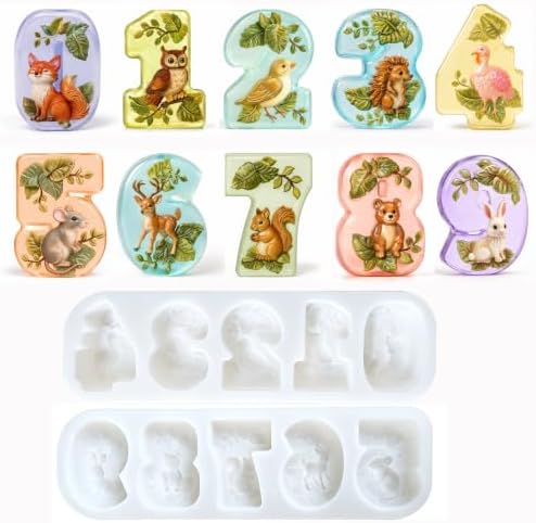 3D Woodland Animal Number Resin Molds Set, 0-9 Creature Silicone Mold by RESINGO