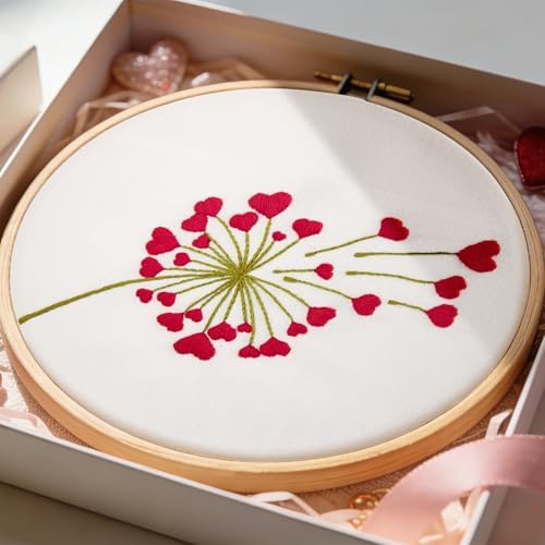Lover Valentine's Embroidery Kits for Beginners Adults, Heart Shaped Hand Embroidery Kits, Cross Stitch Kits for Adult Anniversary Valentine's Gifts, Entire Set of Embroidery Supplies & Video Tutorial - Image 2