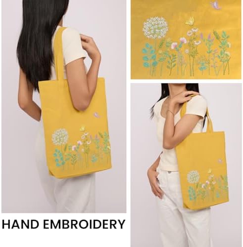 CREAWONDER Canvas Tote Bag Embroidery Kit with Pattern for Beginners, Arts and DIY Embroidery Crafts Kits for Adults, Include Instructions, Embroidery Hoops, Color Threads and Tool - Image 2