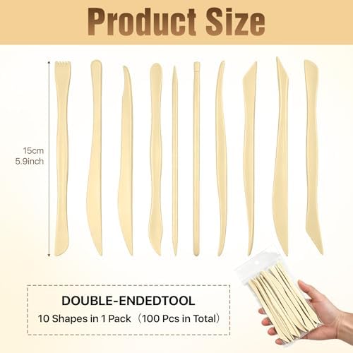 Lainballow 100 Pcs Clay Tools Kit, Plastic Pottery Tools, Clay Sculpting Tools, Double Ended Clay Carving Tools, Modeling Clay Tools Bulk for Carving Shaping Embossing for Beginners Hobbyists Artists - Image 2