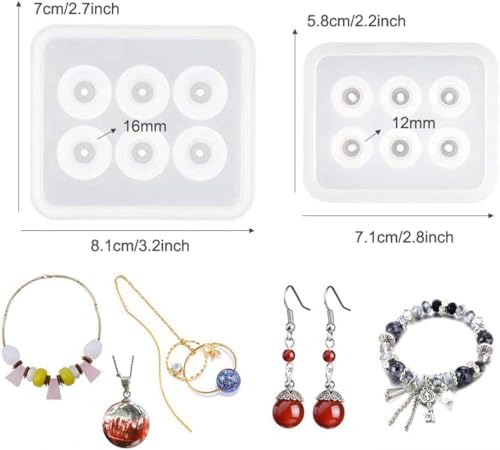 6 Pack Resin Beads Molds with Hole Silicone Resin Epoxy Molds for Cabochon Gemstone Pendant Earrings Jewelry Casting - Image 2