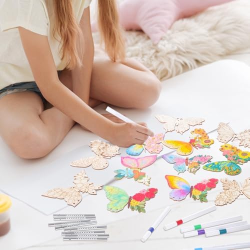 Potchen 18 Sets DIY Wind Chimes Craft Kit Unfinished Wood Art, Butterfly - Image 3