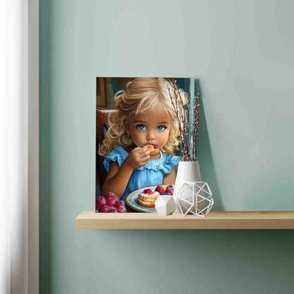 DIY Paint by Numbers for Adults African American Expression Painting Acrylic Paint Cute Little Girl DIY Oil Painting Kits Child Eating Food Canvas Wall Art Living Room Decor 16x20 Inch（DlY Frame - Image 2