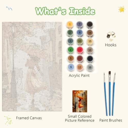 Spandrel Autumn Lady Framed Paint by Numbers Kit for Adult, Adult Paint by Number Kits on Canvas Street Scene, DIY Acrylic Oil Thanksgiving Painting by Numbers for Home Wall Decor, 8x12in - Image 6