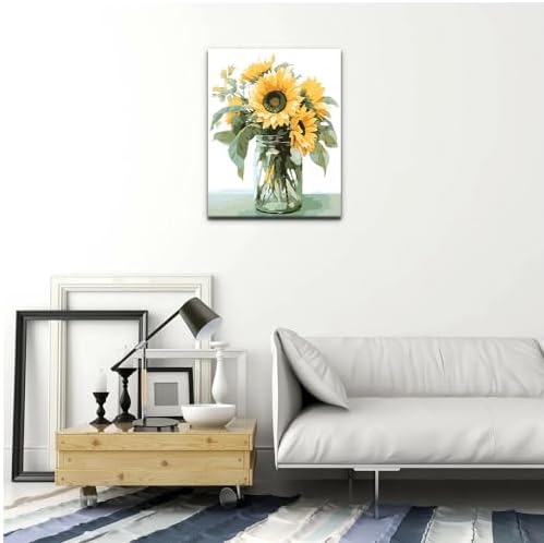 Natuyalo Paint by Numbers Kit for Adults Beginners and Kids, 16" Wx20 L Canvas Pictures Drawing Acrylic Paintwork with 3 Pcs Paintbrushes, Sunflowers in a Vase - Image 3