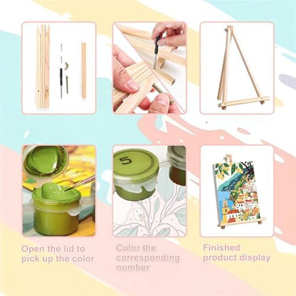 4 Pcs Cityscape Paint by Numbers for Adult with Frame Canvas - Wooden Easel - Image 6