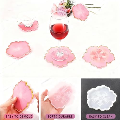 Resin Coaster Molds,Silicone Molds for Resin,12PCS with Round,Square,Octagon, Flower Coaster Molds for Epoxy Resi n,4 Shapes Silicone Molds for DIY Art,DIY Gift for Women - Image 2