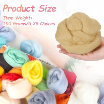 PATIKIL Wool Roving Yarn, 150G/5.3OZ Soft Felting Wool Pure Chunky Roving Yarn Bulk for Needle Felting Knitting Blanket Spinning Weaving DIY Craft, Light Yellow - Image 2