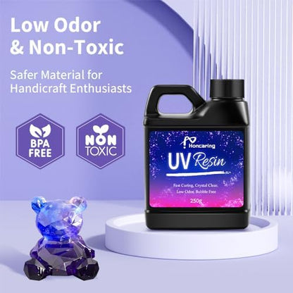 Honcaring UV Resin 1000g, Hard Type Clear Beginner-Friendly Kit, Upgraded Formula & Crystal Clear for Jewlery Making, Art Craft, 250g*4 Resin UV Kit for Earring, Pendant, DIY - Image 4