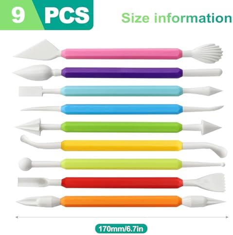 slaixiu 9 Pcs Clay Sculpting & Carving Tools Kit, Double Head Pottery & Ceramic Modeling Set for Air Dry Clay, Lippan Art Material for Kids & Adults DIY Crafts - Image 2