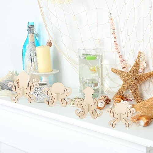 COCHIE DIY 3D Summer Ocean Wood Crafts to Paint for Kids Adults, Paintable Unfinished Wooden Slices for Craft, Octopus Squid Cutouts Ornaments for Painting Decorations 24 PCS Formed Into 8 Crafts - Image 5