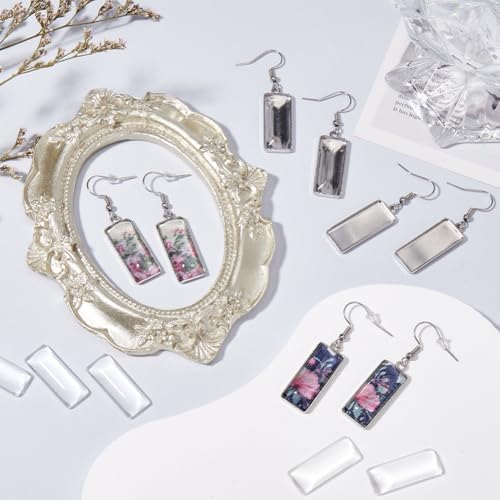 1 Box 90Pcs 30 Sets Earring Bezel Blanks Stainless Steel Earring Wire Hooks 10x25mm Rectangle Bezel Pendant Trays with Glass cabochons Silicone Backs for Jewelry Making DIY Dangle Charms - Image 4