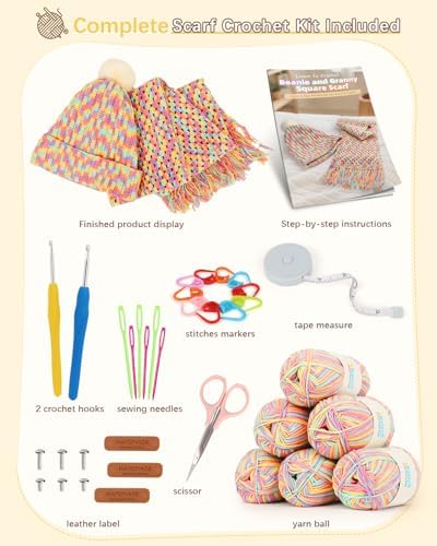 Katech Crochet Kit for Beginners w/Step-by-Step Instruction for Hat, Scarf - Image 6