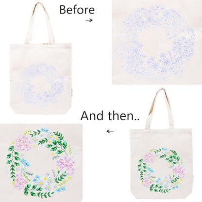 CREAWONDER Canvas Tote Bag Embroidery Kit with Pattern for Beginners, Arts and DIY Embroidery Crafts Kits for Adults, Include Instructions, Thimble, Embroidery Hoops, Color Threads and Tool - Image 5
