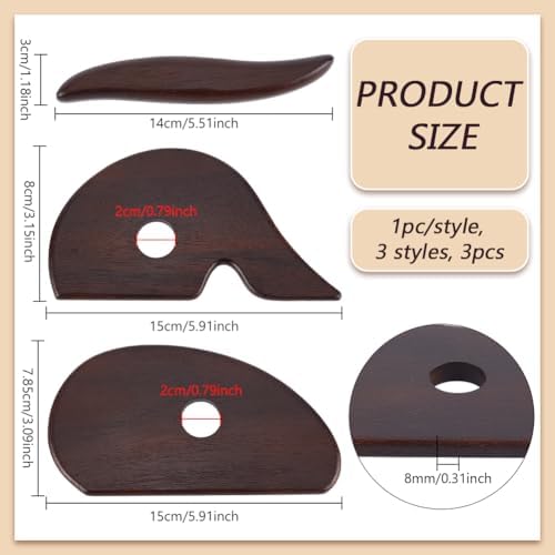 BENECREAT 3PCS Wooden Rib Ceramics Tools, Pottery Ribs for Pottery Tools and Clay Tools, Ceramic Sculpting Tool for DIY Smooths Shapes Mud Trimming Throwing - Image 2