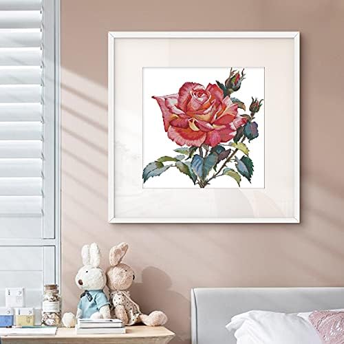 ITSTITCH Stamped Cross Stitch Kits for Beginners Full Range of Crossstitching Kits Preprinted Pattern for Kids or Adults, Embroidery Needlepoint Starter Kits 14CT 2 Strands-Rose,16.9''x17.3'' - Image 2