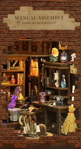Book Nook Mystical Wizard House DIY Miniature Kit with LED Lights - 3D Magic Cottage Model for Home Decor & Creative Gift - Image 5