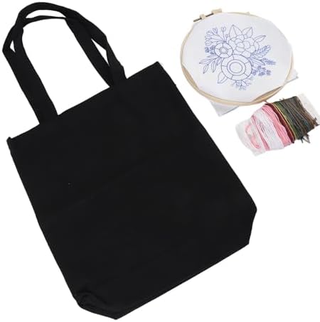 GLOGLOW Other Sewing and Embroidery Supplies Kit Beginner Embroidery Kit with Stamped Pattern Threads Hoop for Women Girls DIY Craft Project Canvas Bag Nan (Black) - Image 2