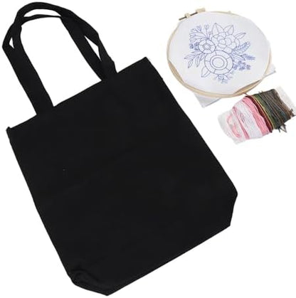 GLOGLOW Other Sewing and Embroidery Supplies Kit Beginner Embroidery Kit with Stamped Pattern Threads Hoop for Women Girls DIY Craft Project Canvas Bag Nan (Black) - Image 2