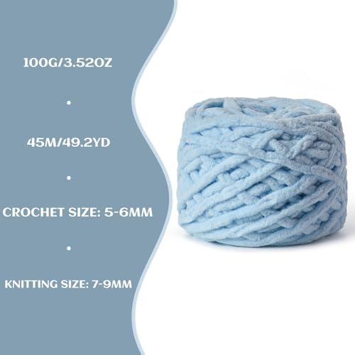 Pack Plush Chenille Chunky Yarn 100g (49.2yd) - Fluffy Velvet Yarn Crochet for Blanket Knitting and Crocheting - Baby Yarns for Crocheting Soft - Amigurumi Yarns (Lake Blue) - Image 3
