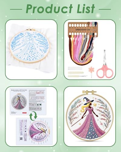 ERKOON Embroidery Kit for Beginners Adult, Cross Stitch Set Include Embroidery Cloth Hoops Threads for Craft Lover Hand Stitch with Embroidery Skill Techniques (Brown Witch) - Image 2