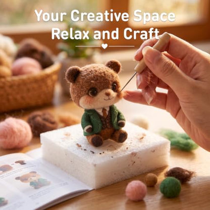 FACE N FACE DIY Needle Felting Kit Cute Gentleman Bear in Suit – Needle Felting Starter Kit with Fiber Roving, Needles, Felting Pad & Instructions | Felted Animal Character Kit for Beginners Adults - Image 7
