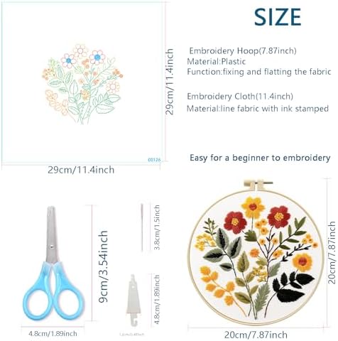 Zhenqing Floral Embroidery Kit for Beginners, Wildflower Botanical Needlework Kit with Pre-Printed Cotton Fabric, Hoop, Threads & Tools, Flower Wall Decor (C0126) - Image 5