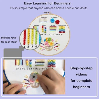 VIVIDOX 4 Sets Embroidery Kit for Beginners with Stitch Video, Cross Stitch Kits for Adults, Hand Craft Lover, Starters Easy Practice with Stamped Pattern, Hoop, Needles, Scissors, Tools & Instruction - Image 4